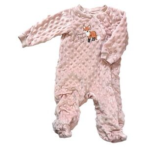 Chick Pea Pink Plush Footie One Piece with Embroidery